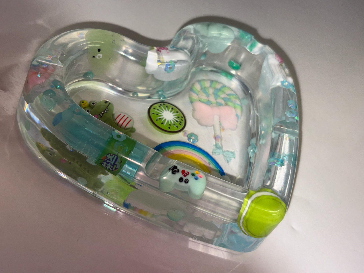 BLUE & GREEN “JUNK” LOVE HEART ASHTRAY