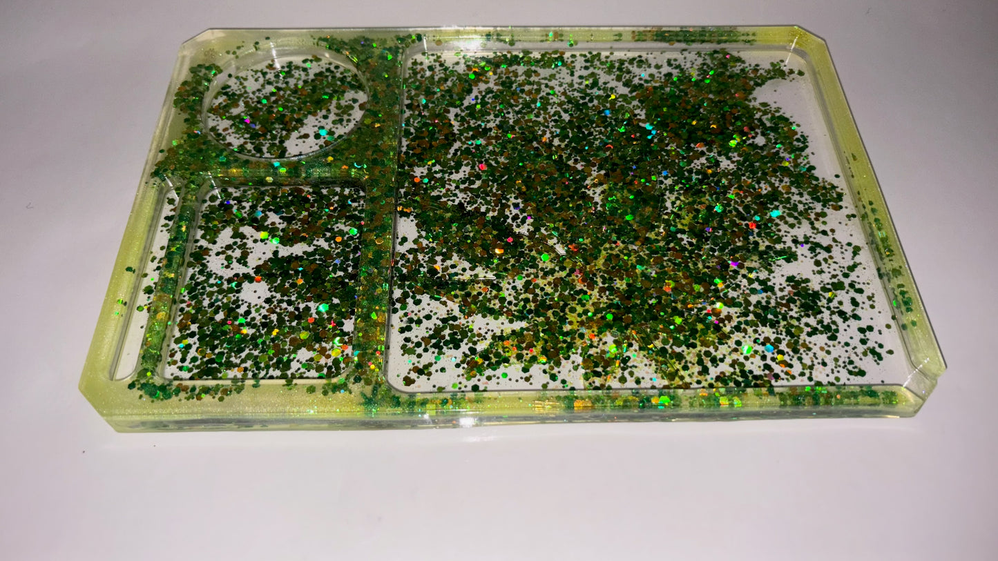 LIME & GREEN GLITTER ROLLING TRAY