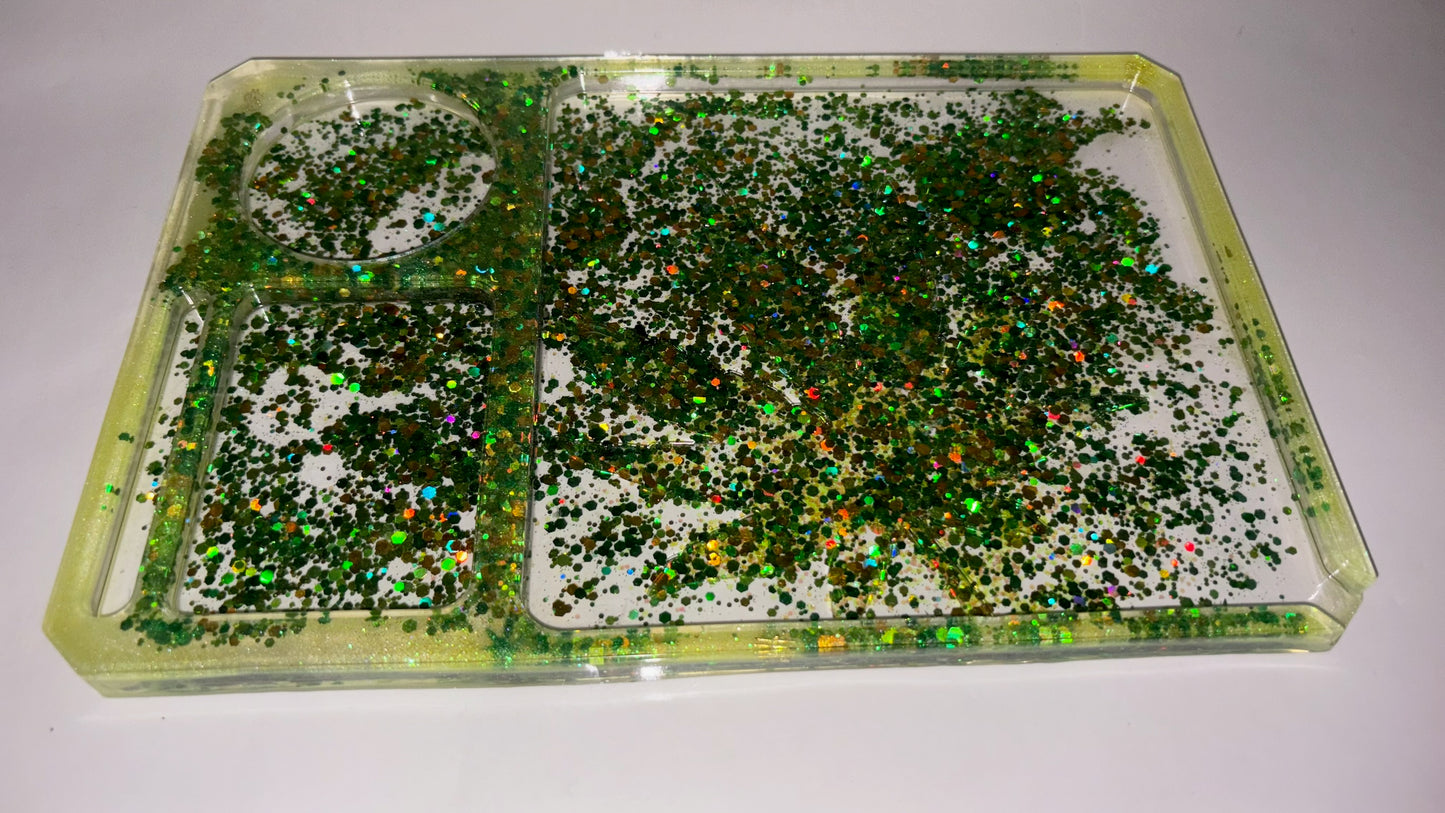 LIME & GREEN GLITTER ROLLING TRAY