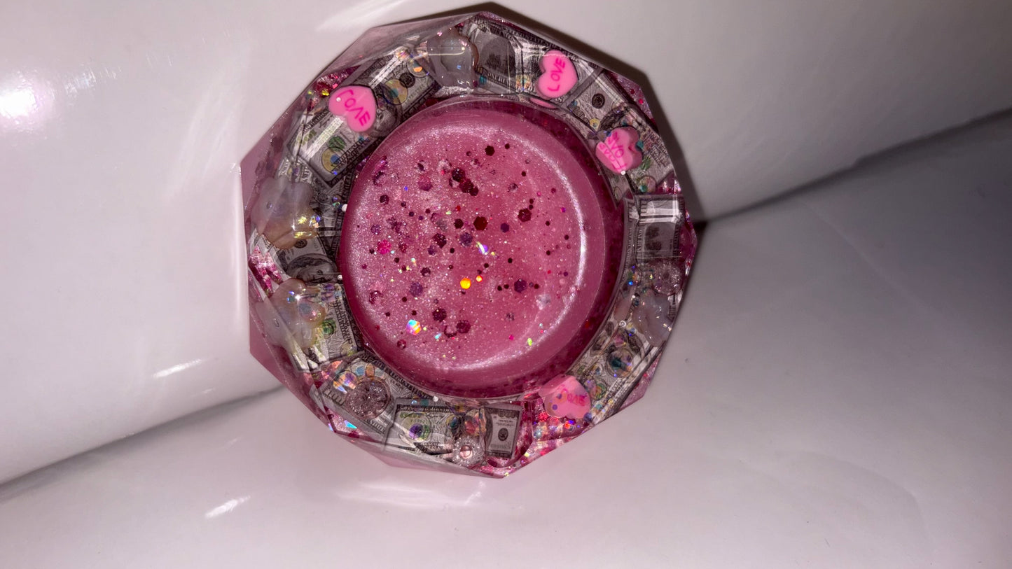 BABY PINK DOLLAR BILL & HEART GLITTER ASHTRAY