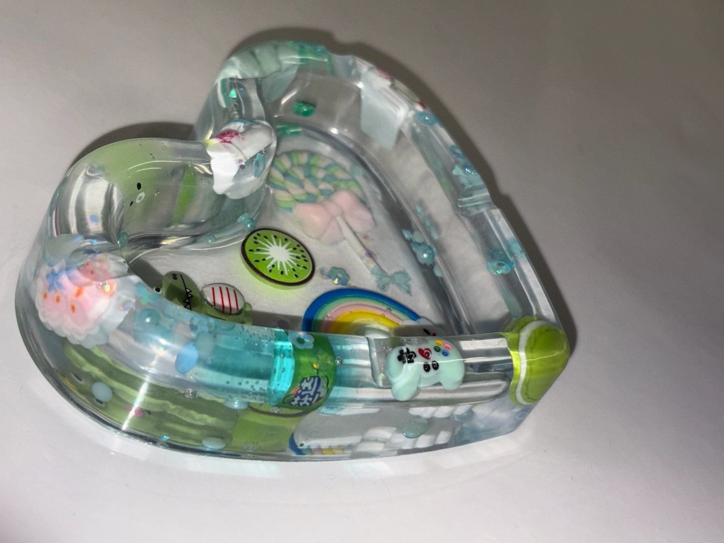 BLUE & GREEN “JUNK” LOVE HEART ASHTRAY