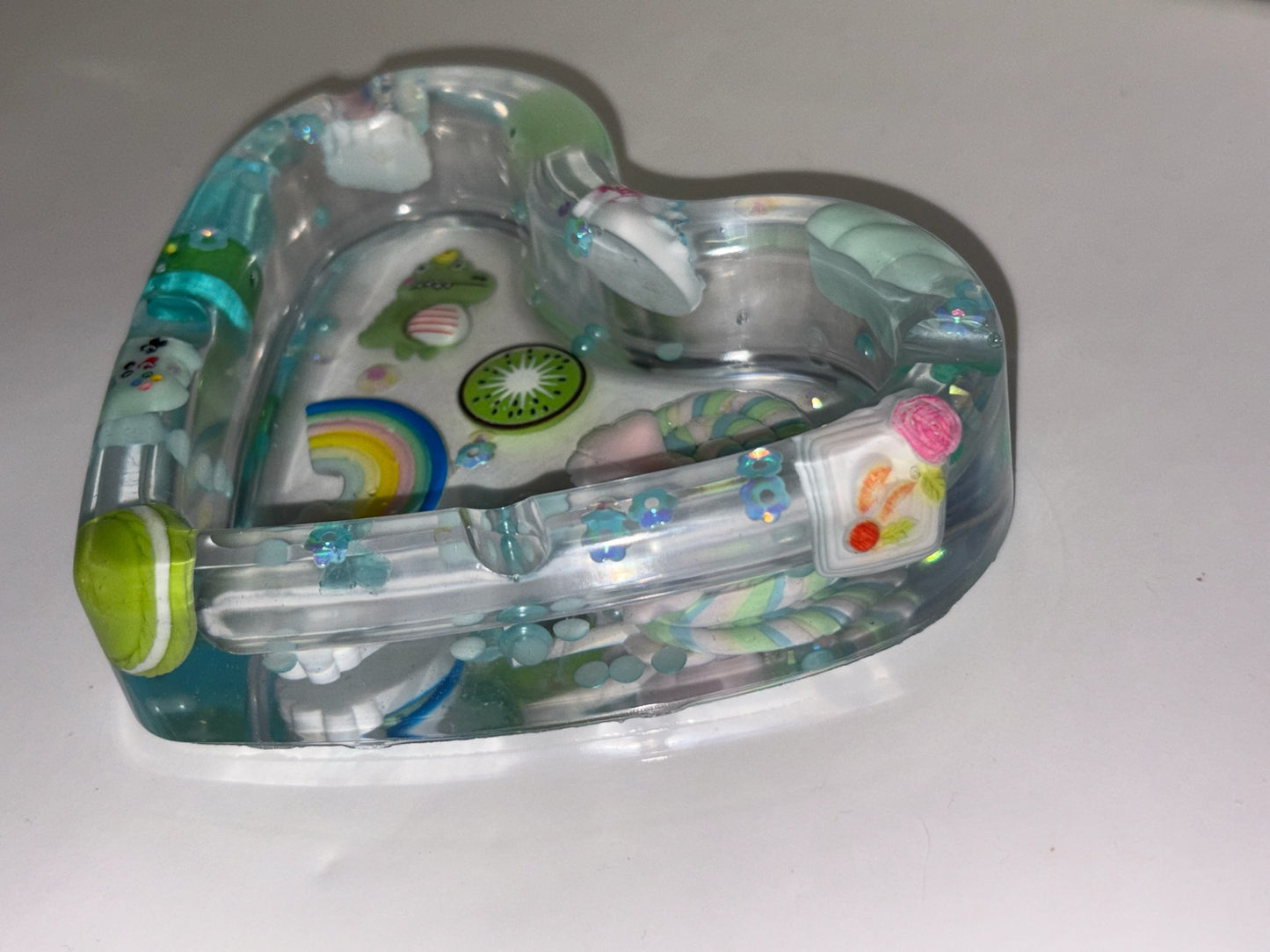 BLUE & GREEN “JUNK” LOVE HEART ASHTRAY