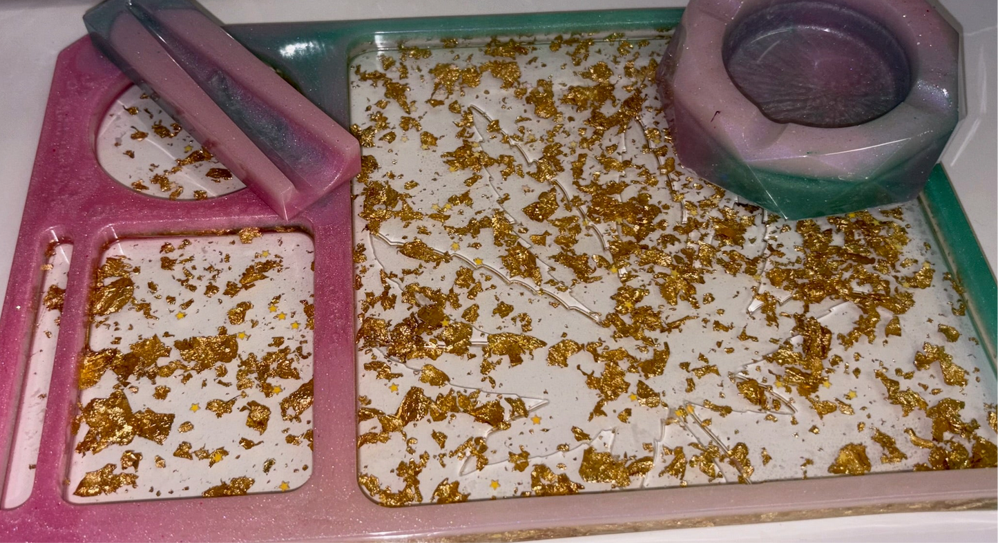 PINK BLUE FADE w/ GOLD FOIL ROLLING SET