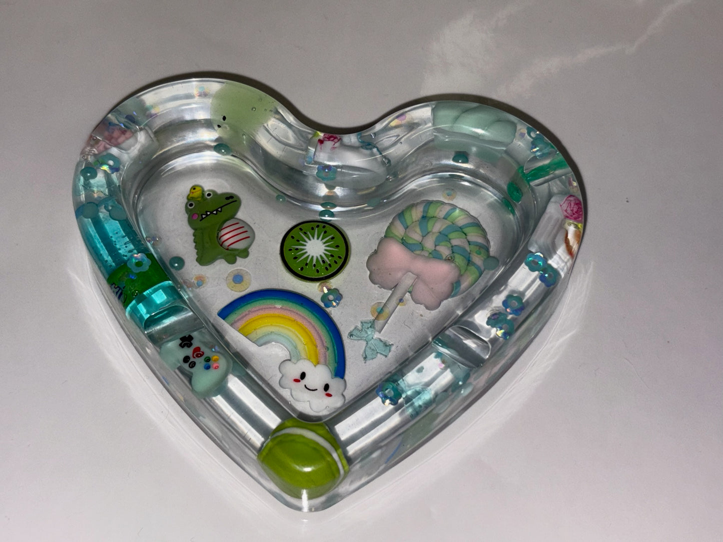 BLUE & GREEN “JUNK” LOVE HEART ASHTRAY