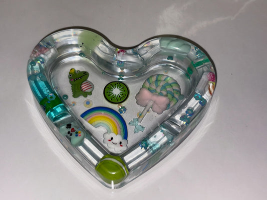 BLUE & GREEN “JUNK” LOVE HEART ASHTRAY