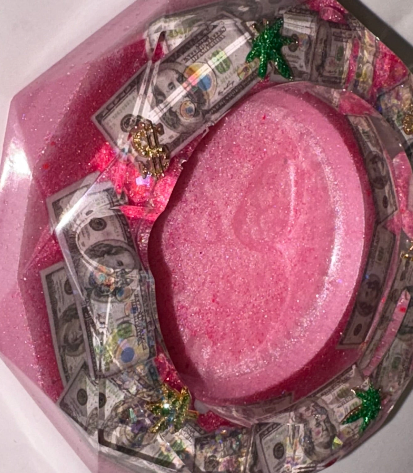 BABY PINK DOLLAR BILL & LEAF GLITTER ASHTRAY
